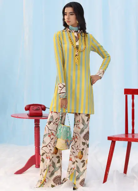 Rush Hour by Musferah Saad Pret Printed Silk 2 Piece Suit Citrus Lime